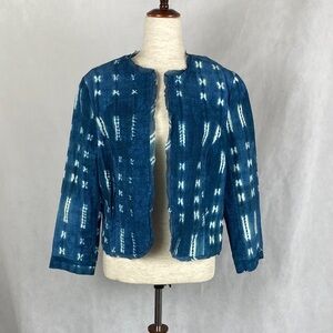 NWT Anthropologie Blue Ikat Cropped Open Blazer - Size L